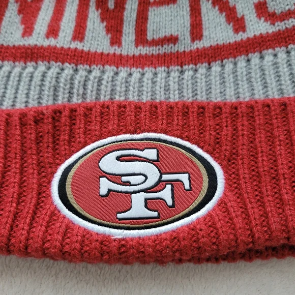 Niners Pom Beanie - San Francisco 49ers Winter Hat Red and Gray - Picture 4 of 10